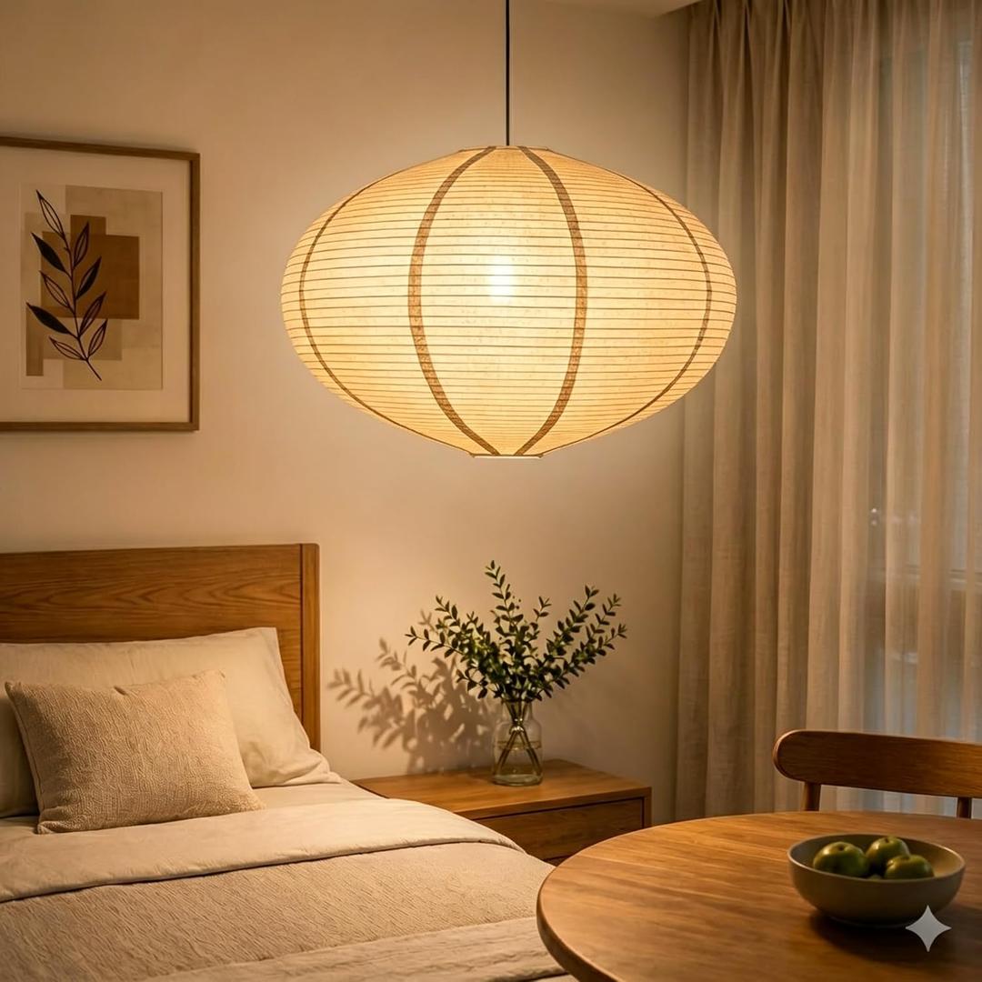 20 Inch Oval Linen Pendant Light Shade, Handmade Fabric Hanging Lampshade for Living Room, Bedroom, Dining Room, Soft Ambient Minimalist Boho Light Cover, Shade Only, Natural