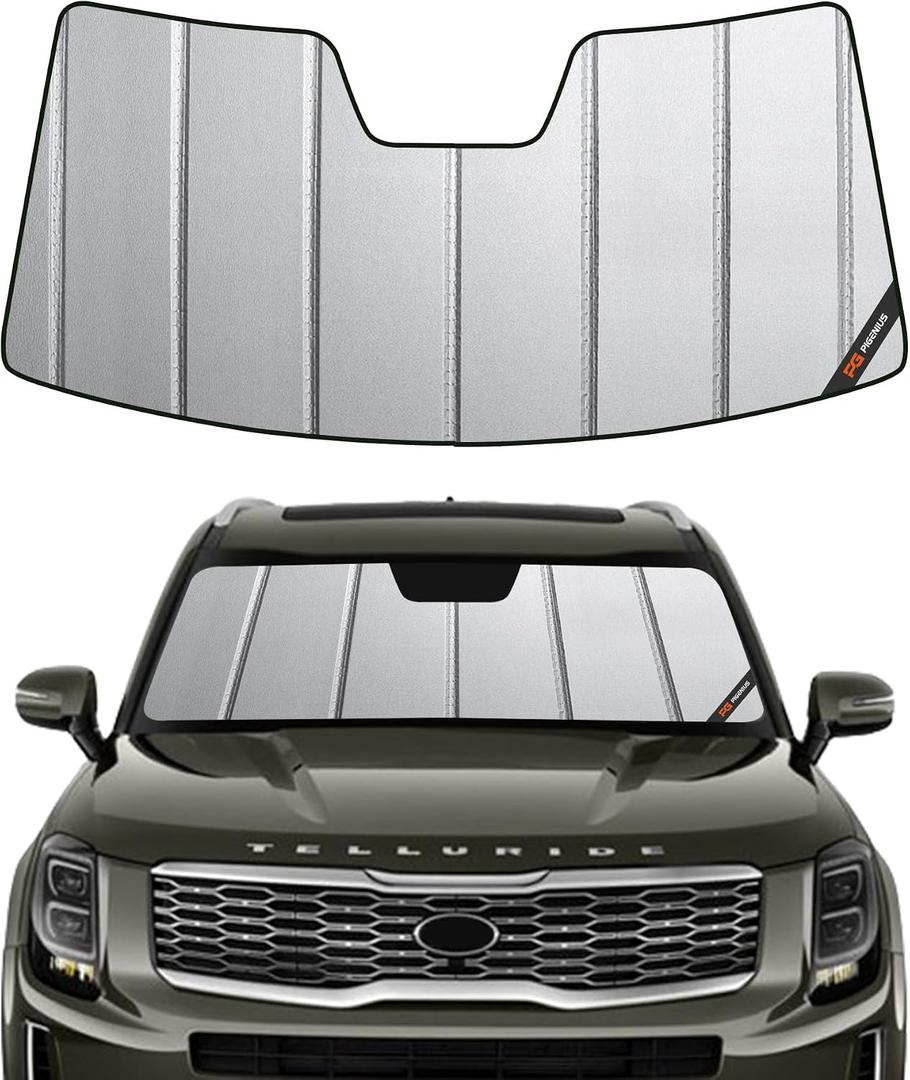 Pigenius Windshield Sunshade for Kia Telluride 2020-2025 (SUV), Premium Grey Leather Finish