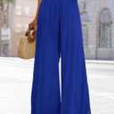 YESNO Women Summer Boho Palazzo Pants High Waist Wide Leg Floral Casual Cotton Lounge Trousers with Pockets L PP0 Solid Royal Blue