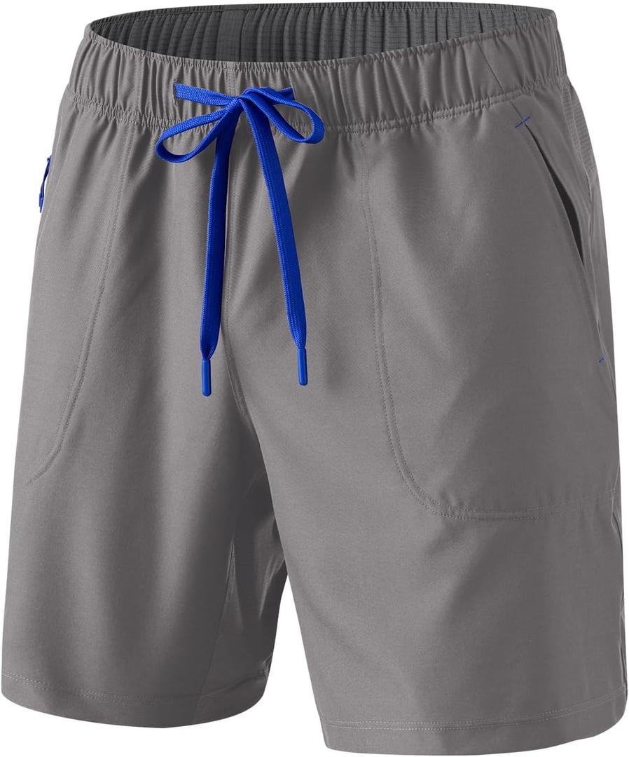 Separatec Mens Workout Shorts - 7 Inch Lightweight Breathable Quick Dry Gym Running Shorts for Men with Zipper Pockets (Gray, XL)