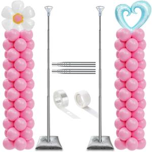 DECOJOY Balloon Column Stand Set of 2, Adjustable 7 Feet Ballon Arch Stands with Bases for Floor, Tall Balloon Tower Pillar Assembly Kit for Halloween, Birthday, Party Decorations