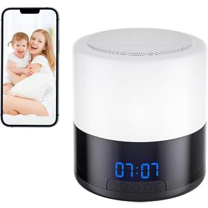 Snapwilt Security Camera Indoor for Home  Bluetooth Speaker  Homekit Camera  1080P Clock Camera with 160°Rotating Viewing Angle  Night Light  AI Motion Detection