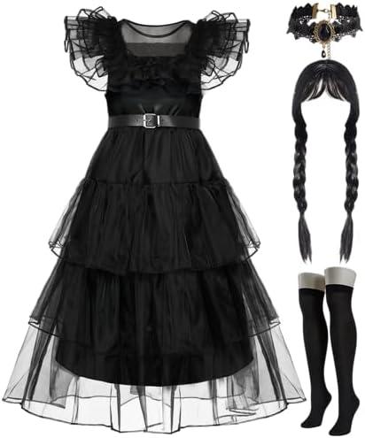Spooktacular Creations Kids Black Family Costume, Halloween Costume Set for Girls, Dark Vintage Prom Dress, Size Large, Black