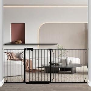 Fairy Baby Extra Wide Baby Gate 71.6-76.3 Inch Wide, Walk Through Pressure Mounted No Drill for Doorways, Long and Large Tension Gate for Pet and Kids, Black