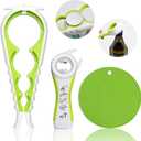 Can Opener and Jar Opener Set for Weak Hands - Heavy Duty Stainless Steel Manual Can Opener, 5-in-1 Bottle Opener, Corkscrew & Silicone Grippers - Kitchen Gadgets for Seniors & Arthritis