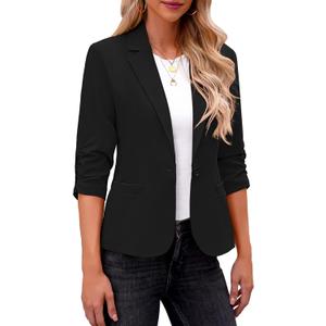 LookbookStore Blazers for Women Suit Jackets Dressy 3/4 Sleeve Blazer Business Casual Outfits for Work (X-Small, Black)
