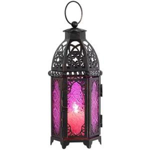 DECORKEY Christmas Lanterns Decorations Indoor & Outdoor, 11 Medium Size Vintage Metal Hanging & Tabletop Candle Holder Decor, Halloween Ramadan Decorations for Home Porch Patio (Purple)