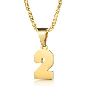 Number Necklaces Personalized Necklaces 18K Gold Plated Initial Number Pendant Stainless Steel Chain Sports Necklaces for Men Women