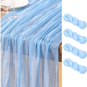 DeZerlor Baby Blue Cheesecloth Table Runner 4 Pack Summer Table Runners Boho Gauze 120 Inches Cheese Cloth Table Decor for Wedding Bridal Baby Shower Parties