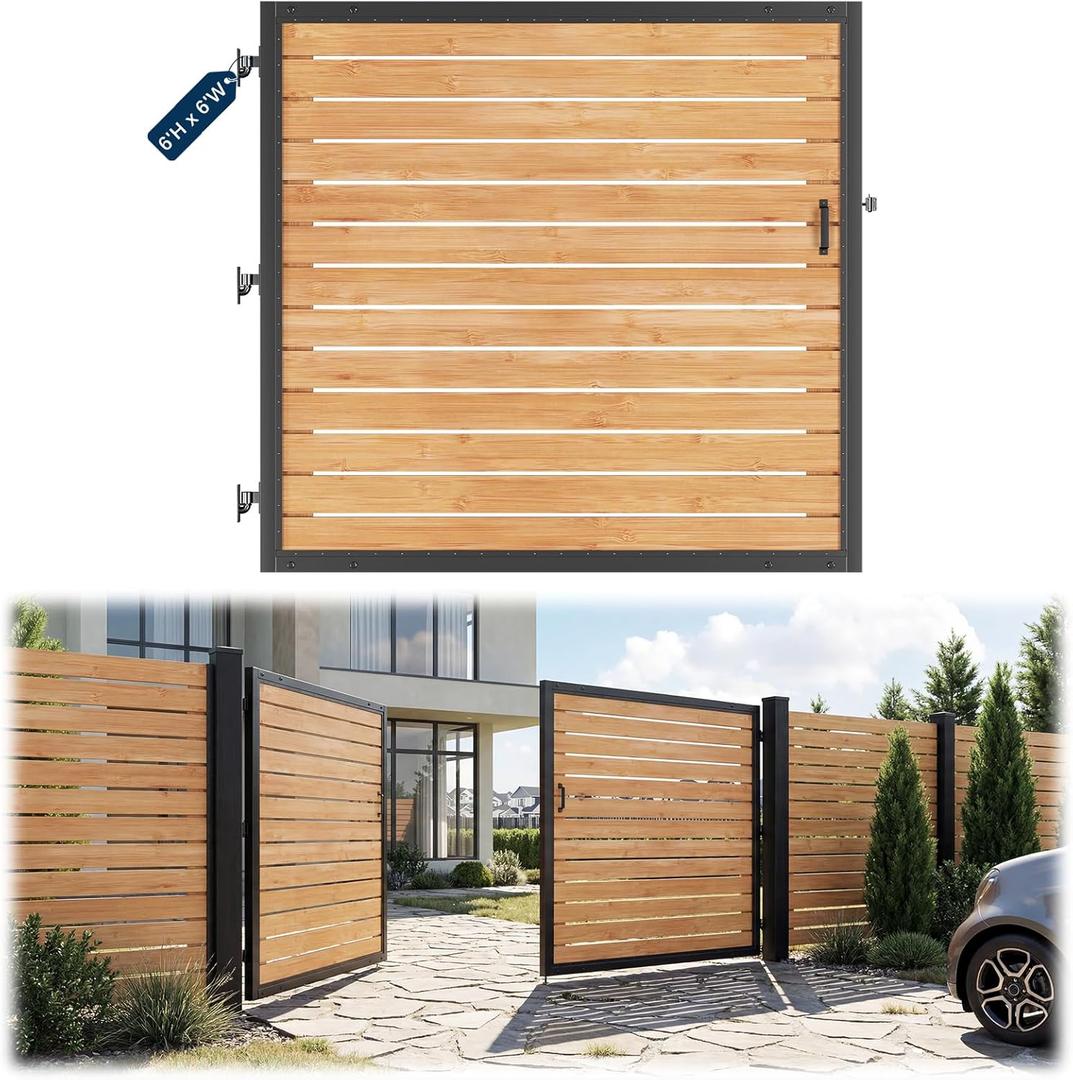 Gyykzz 6 ft. H x 6 ft. W Driveway Gate Frame Kit, Anti-Sag Heavy Duty Single Steel Frame, DIY Wood Gate for Outdoor Entrances, Black Coated Fence Gates for Garden, Driveway, Yard (Wood Not Included)