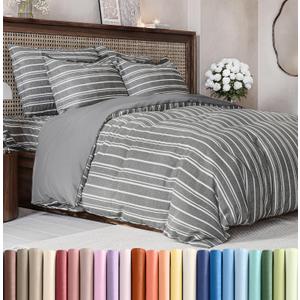 Duvet Cover Full Size Set - Extra Soft Full Size Duvet Cover 80 x 90 with 2 Pillow Shams - Hotel Luxury Easy Care and Fade Free w/Zipper Closures & Ties - Comfy Breathable Bedding Set (Grey Stripes) (45 - Grey Stripes 3 (No Comforter))