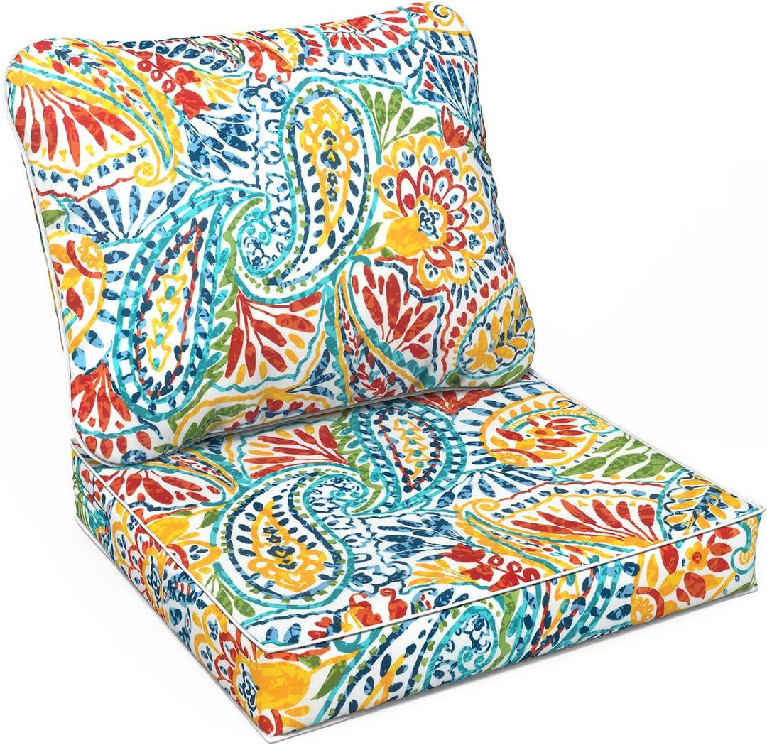 LVTXIII Outdoor Seat and Back Cushion Patio Deep Seat Cushion Set Seasonal Chair Cushion for Wicker Chairs and Garden Furniture Decoration, 22"x22"x4", Paisley Multi