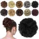 FESHFEN Messy Bun Hair Piece - Wavy Synthetic Chignon Scrunchies for Instant Volume, Elastic Bun Ponytail Hair Extensions Thick Hairpieces for Women, Off Black 1.50 oz (Medium)