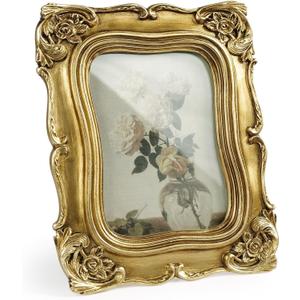  5x7  Picture Frame Vintage Gold Frames, Ornate Antique Floral Photo Frame with Glass Front for Wall Hanging and Tabletop Display, Gift Ideas, Home Decor
