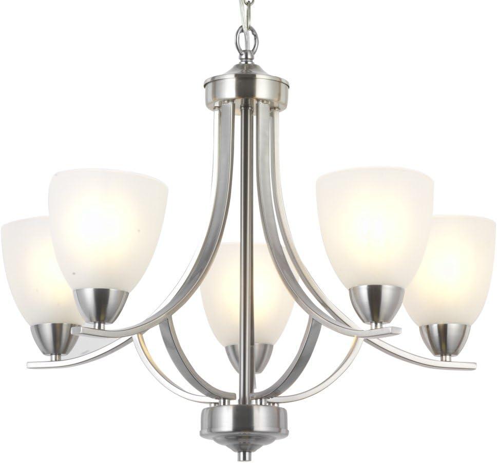 5 Light Contemporary Chandeliers Brushed Nickel Modern Light Fixtures Ceiling Hanging Industrial Pendant Lighting for Foyer Bedroom Dining Room Bathroom