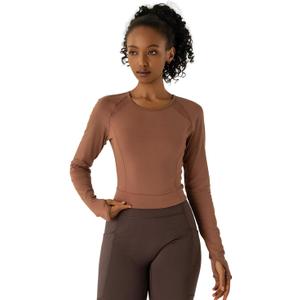 Women's Long-Sleeve Crop Top - Open Back Tie, Thumbholes Moisture-Wicking Quick-Dry for Yoga, Fitness & Workout (S)