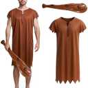 Halloween Men's Costume Adult Caveman Outfit, Orange & Brown for Cosplay & Family Parties.M