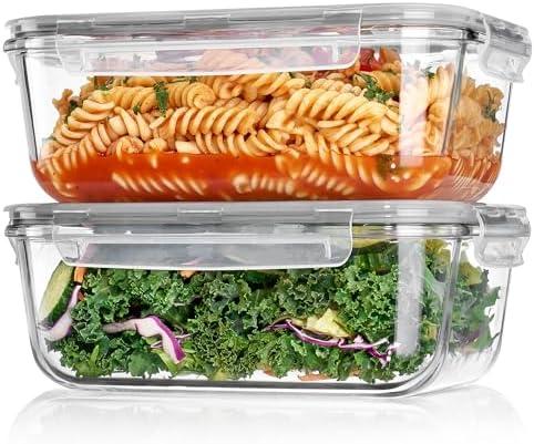 Vtopmart 1Pack 1860ml/63oz Large Glass Storage Containers with Lids, Meal Prep Food Container Set with Snap Airtight Lid for Baking, Microwave, Oven, Leak Proof, for Freezer, Dishwasher, Grey