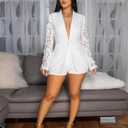 Wuitrie Shorts Sets Women 2 Piece Outfits Sexy Lace V Neck Button Blazer Bodycon Shorts Suits Business Casual Outfit White, m