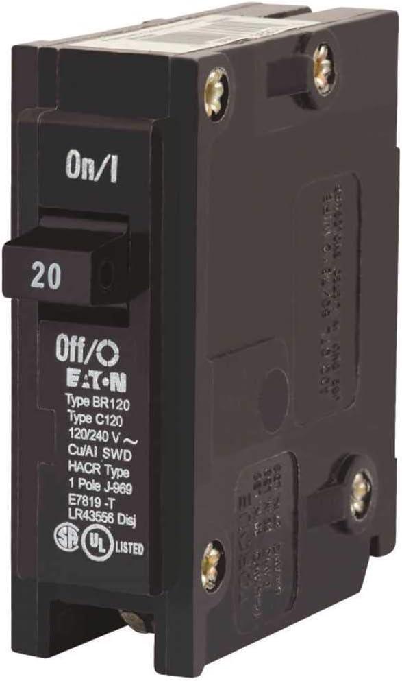 Eaton Corporation Br120 Single Pole Interchangeable Circuit Breaker, 120V, 20-Amp (Black)