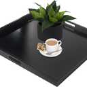 24" Square Large Ottoman Tray, Wood Serving Tray with Handle, Modern Extra Large Black Decorative Trays for Living Room Coffee Table Home
