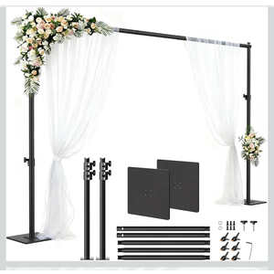 Square Backdrop Stand 6.5x10 ft, Adjustable Photo Backdrop Stand Kit, Heavy Duty Pipe and Drape Photography Background Support with Flat Metal Base for Wedding, Party, Video Studio, Birthday, Black