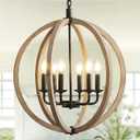 Orb 6-Light Farmhouse Chandelier Brown Globe Handmade Wood Light Fixture for Dining Room, Living Room, Bedroom, Kitchen Island, Foyer, 20” Dia, 20 inches x 24 inches