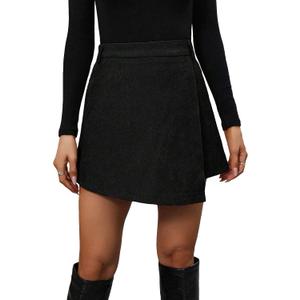 Floerns Women's Houndstooth Print Tie Front Skorts Asymmetrical Hem High Waist Skirt Shorts (Medium, Black)