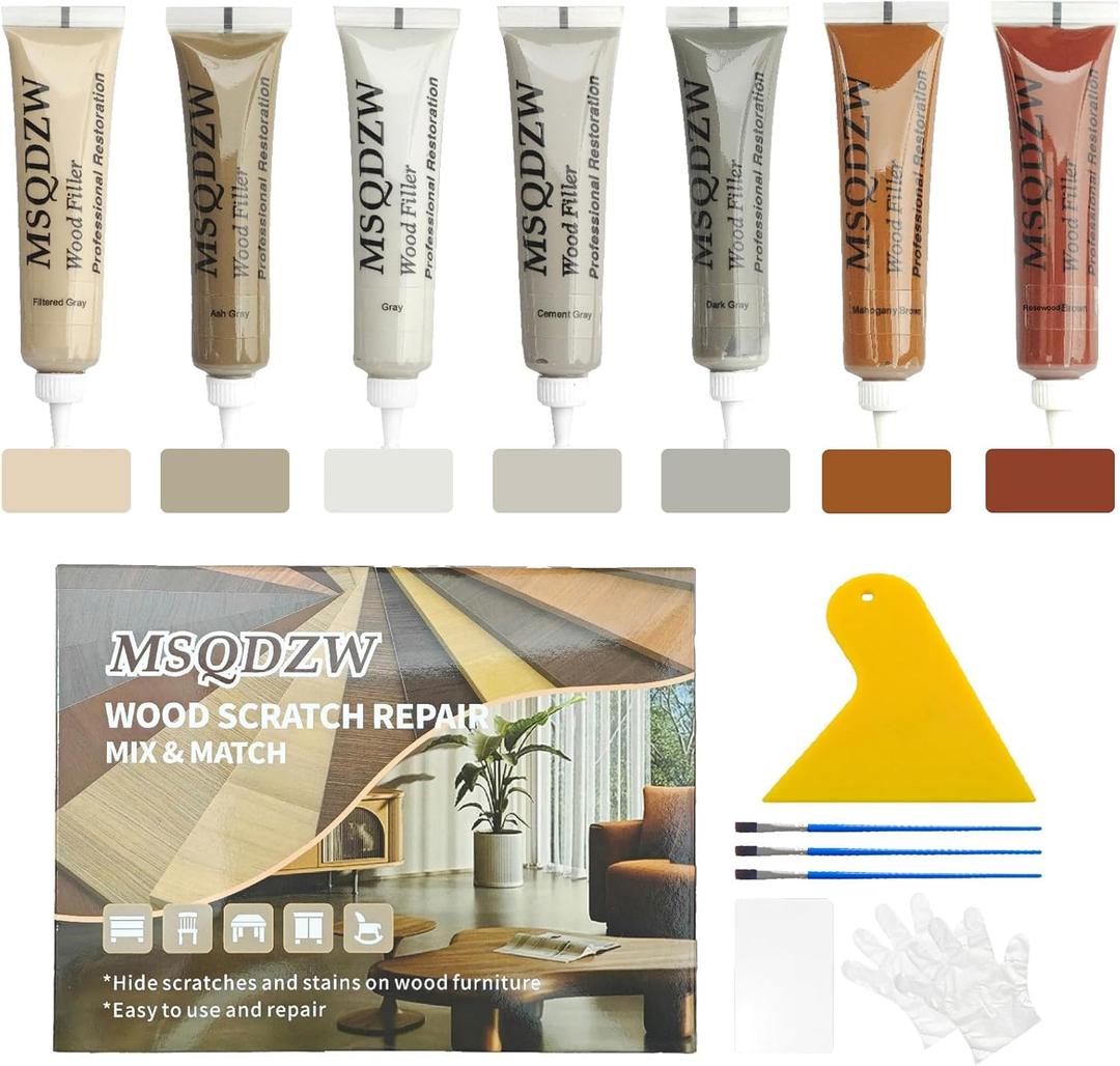 Wood Filler Kit - Repair Touch Up Paint Filler for Furniture, Tables, Cabinets, and Floors  Covers Scratches, Cracks, Stains, and Discoloration  Restore Wood Veneer, Oak, Walnut, Gray, Brown and More