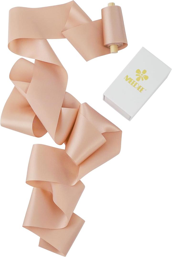 MEEDEE Peach Silk Ribbon - 2 Inch Silk Satin Ribbon, 5 Yards On Spool, Perfect for Crafts, Wedding Decor, Flower Bouquet, Bridal Shower Decor