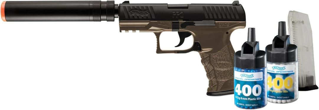 Elite Force Walther PPQ 6mm BB Pistol Airsoft Gun, Combat Kit (Airgun, 800 BBs and 2 Mags)