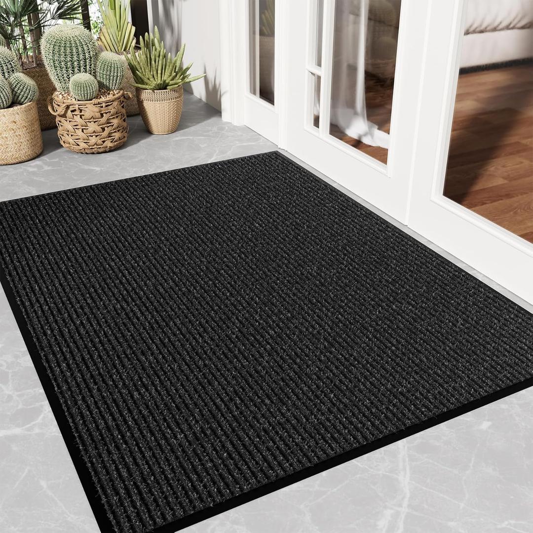 Front Door Mat Indoor Outdoor Entrance, 3' x 4' Heavy Duty Commercial Outdoor Mat, Non-Slip Backing Large Door Mat Indoor Entrance, Dirt Resistant and Absorbent, Easy Clean Entry Mat, Black