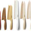 CAROTE 12 Pieces Kitchen Knife Set, Stainless Steel Knife Set With Nonstick Ceramic Coating, Dishwasher Safe with 6 Blade Guards, Rustproof, Brown