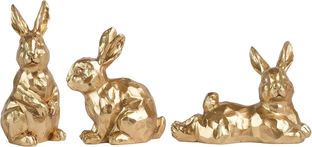 3pcs Gold Bunny Easter Decor,Small Rabbit Figurines for Spring Table Vintage Home Decorations