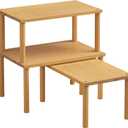 Danfoxer Cabinet Organizer Shelf(Set of 3), Bamboo Kitchen Counter Shelves for Countertop and Cabinet, Stackable Shelf Spice Racks, Medium(Natural)