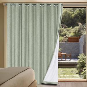 H.VERSAILTEX Linen Blackout Curtains Durable Thick Textured Linen Look 100% Blackout Patio Door Curtain Anti Rust Grommet Extra Wide Sliding Door Curtain Panel, W100 x L84 inch - Sage
