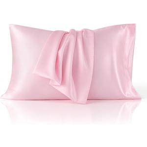 Bedsure Satin Pillowcase 2 Pack Similar to Silk Pillow Cases Standard Size, Pink Pillow Case Covers with Envelope Closure, Home Decor Valentine Gifts for Women Girls,20x26 Inches, 2pcs