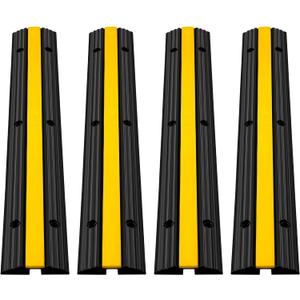 Happybuy 4 Pack of 1-Channel Rubber Cable Protector Ramps Heavy Duty 18000Lbs Load Capacity Cable Wire Cord Cover Ramp Speed Bump Driveway Hose Cable Ramp Protective Cover