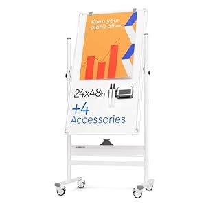Kamelleo Rolling Whiteboard on Wheels 24" x 48", Double Sided White Board