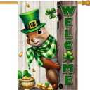 Spring St Patricks Day Garden Flag 12x18inch Double Sided Burlap The Squirrel Lucky Shamrock Garden Flags Happy St. Patrick's Day For Outdoor Yard Patio Lawn Decor,Green Hat with Clovers Gold Coin Pot Welcome Outside Decorations Banner (RMQ88D, 28"X40")