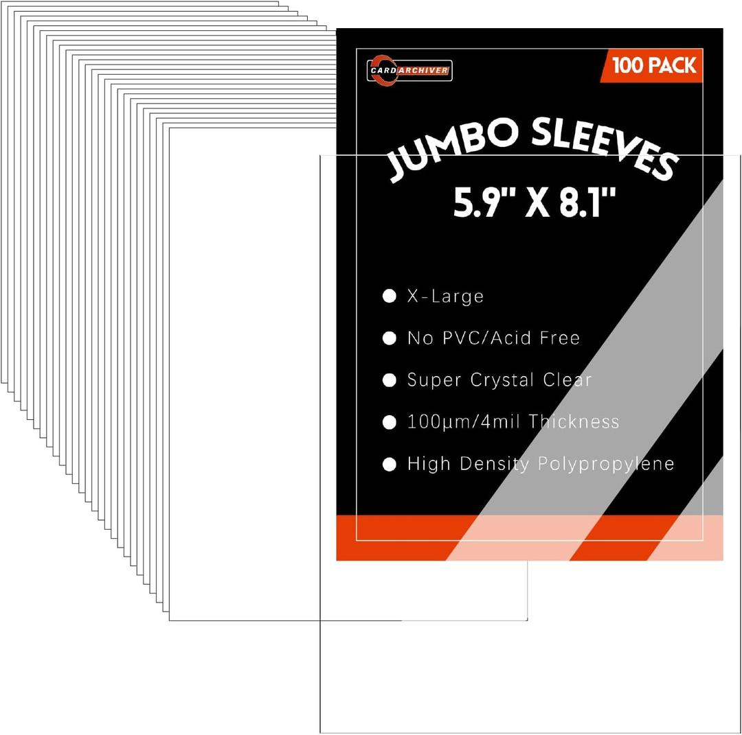 100 Pack Jumbo Card Sleeves Size XL (5.9"x8.1") 4 Mil - Oversized Card Sleeves for TCG Trading Cards, Exact Fit Plastic Sleeves with Snug Fit & Easy Insertion