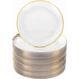Rubtlamp 60 Pcs Gold Plastic Plates,10 inch Clear Gold Dinner Plates, Hammer Pattern Design, Fancy Clear and Gold Disposable Plates For Party