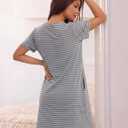 3 Pack Nightgowns for Women Short Sleeve Sleep Shirt Soft Nightshirt Pajamas Dress Casual Sleepwear with Pockets (L)