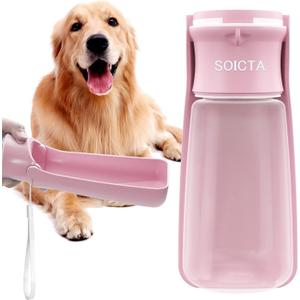 Portable Dog Small Animals Water Bottle for Walking 19 OZ or 12 OZ Pet Water Bottles for Puppy Medium Large Dogs Little Animals Water Dispenser Dog Small Animals Water Bowl (Pink)