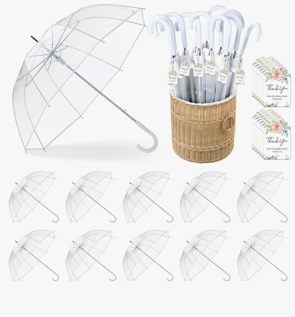Wedding Favors for Guest Umbrella Gifts Bulk 52 Inch Large Dome Rain Windproof Stick Umbrellas with Thank You Tags and Rope Guest Souvenirs for Wedding Party Bridal Favors, 9 piece