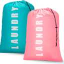 Laundry Bag,2 Pack Travel Laundry Bags for Dirty Clothes,Large Laundry Bags for Camping & Traveling,Dirty Clothes Travel Bag,24" x 36" (Cyan + Pink)
