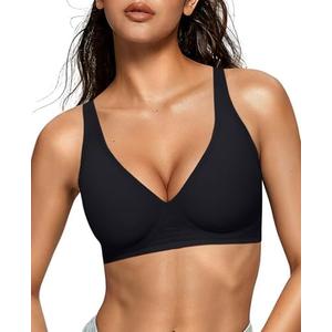 OEAK Womens Deep V Bras Wireless Comfortable Bra Supportive No Underwire Bras Tshirt Push Up Bralettes Plunge Seamless Bra 2XL