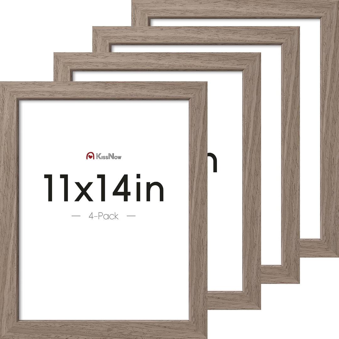 11x14 Picture Frame 4 Pack, Walnut Solid Wood, Gallery Wall Hanging
