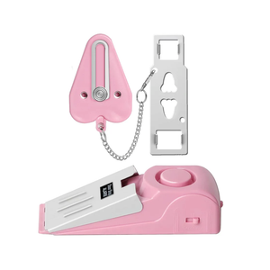 Portable Door Lock & Door Stop Alarm Set, Dual Protection Home Security Door Kit, Travel Hotel Door Lock Devices Pocket Self Defensey Tools for Traveling Hotel Home Apartment,Pink