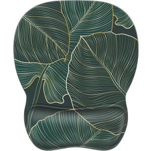 MROCO Ergonomic Mouse Pad with Gel Wrist Rest, Smooth Wrist Support Surface, Non-Slip PU Base for Pain Relief, Comfortable Mousepad for Computer, Laptop, Office & Home, 9.4 x 8.1 in, Green Leaves